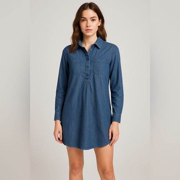 Old Navy Blue Chambray Denim Popover Shirt Dress - Size S - Picture 9 of 9